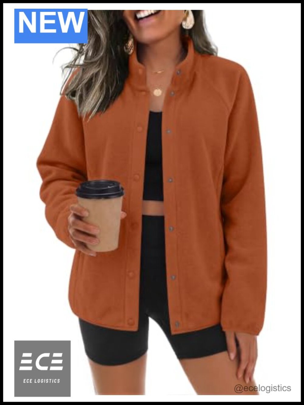 Fleece Jacket Women Button Down Stand Collar Full Zip Warm Winter Coat